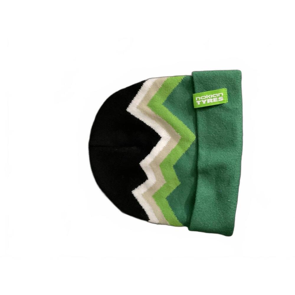Nokian Tyres Green and Black Zigzag Pattern Knit Beanie Hat